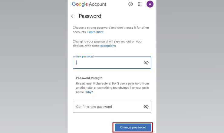 Select Change or Reset Gmail Password
